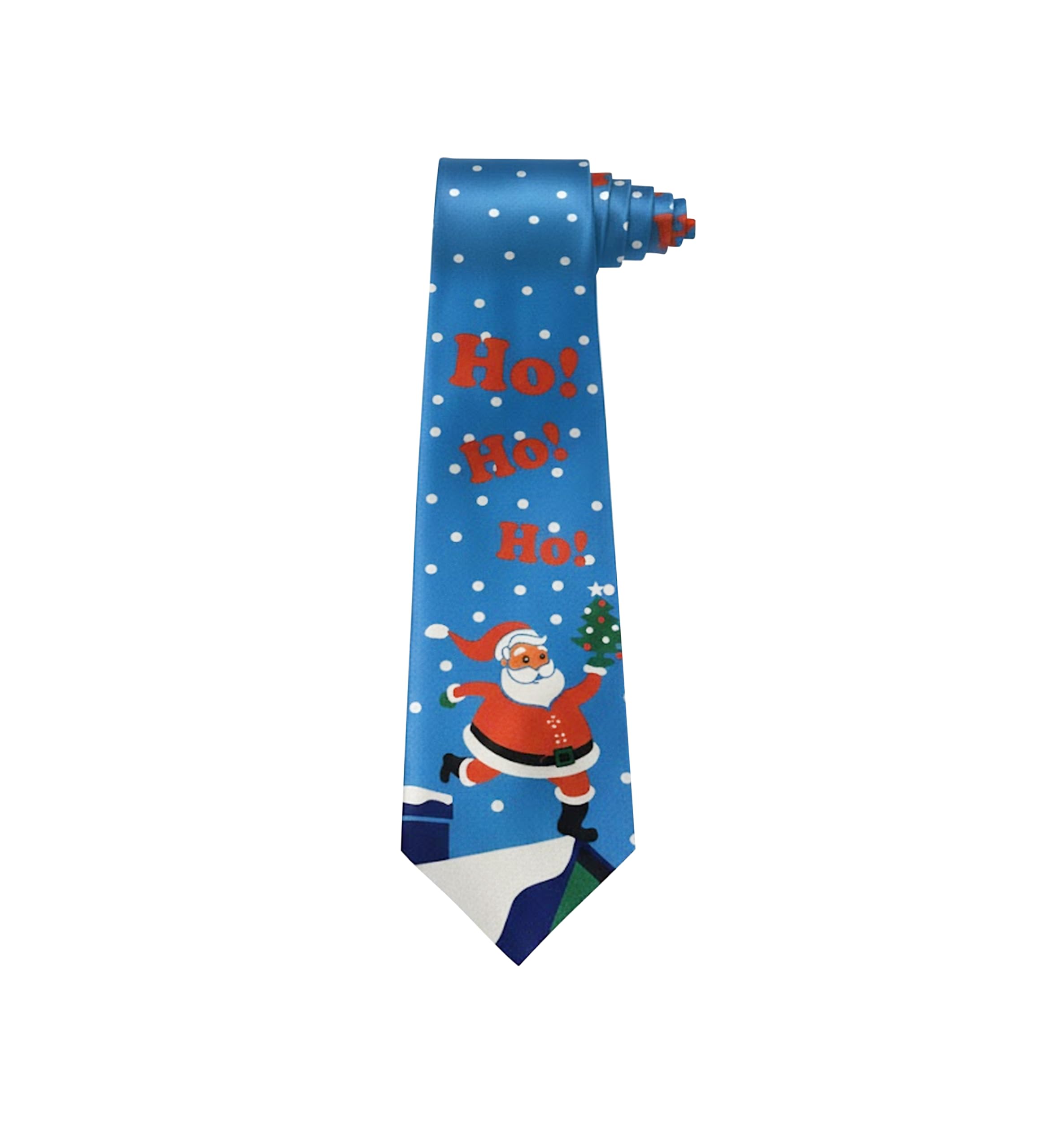Christmas Tie Xmas Blue Santa Roof Colourful Novelty Funny Necktie for Festive Holidays, Work Party