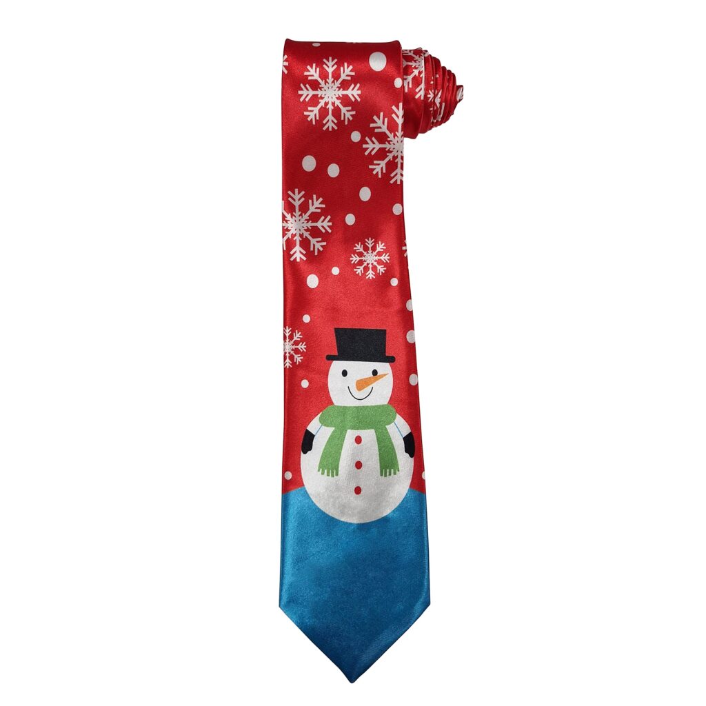 Christmas Tie Xmas Red Snowflakes Colourful Novelty Funny Necktie for Festive Holidays, Work Party