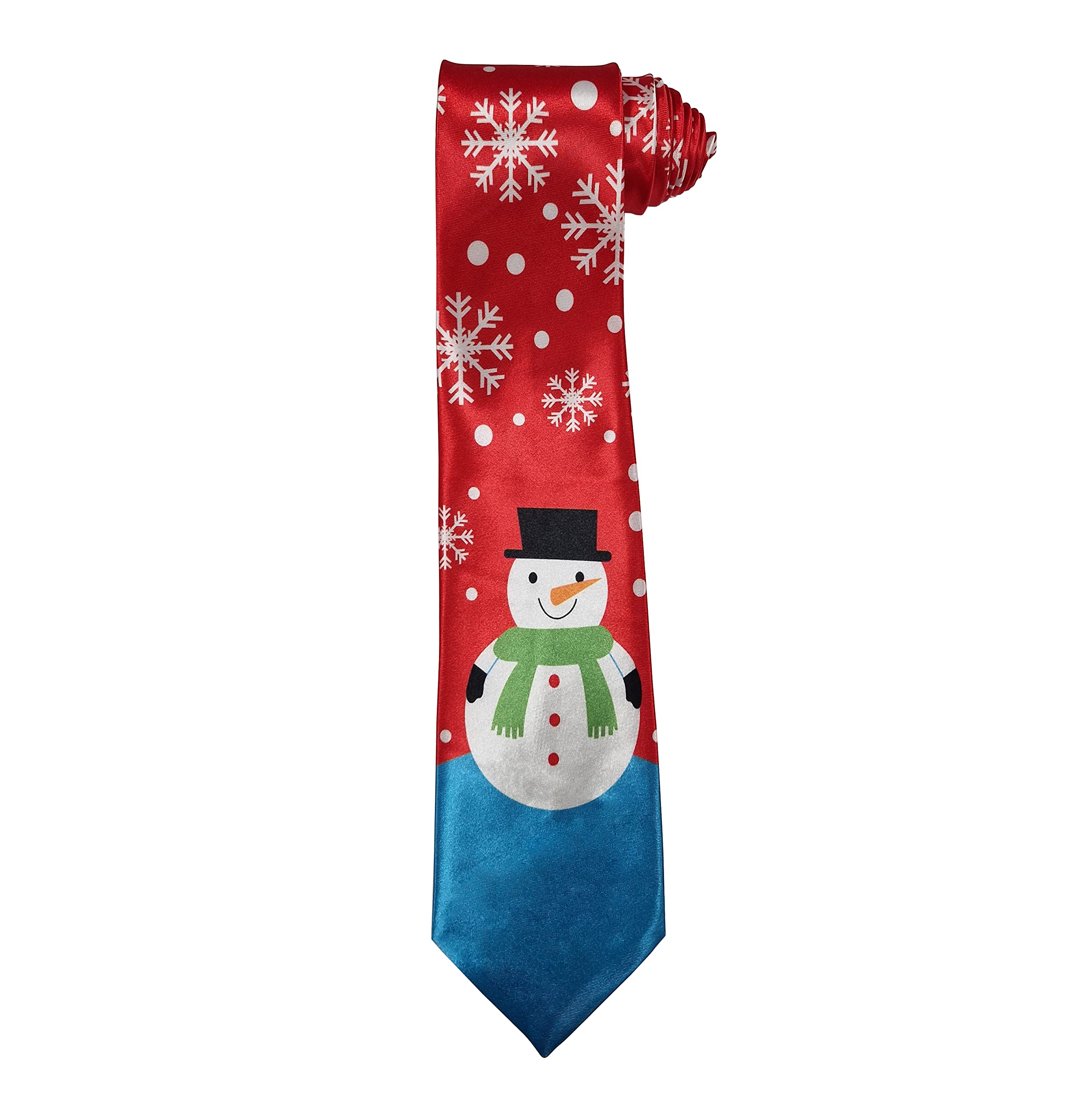 Christmas Tie Xmas Red Snowflakes Colourful Novelty Funny Necktie for Festive Holidays, Work Party
