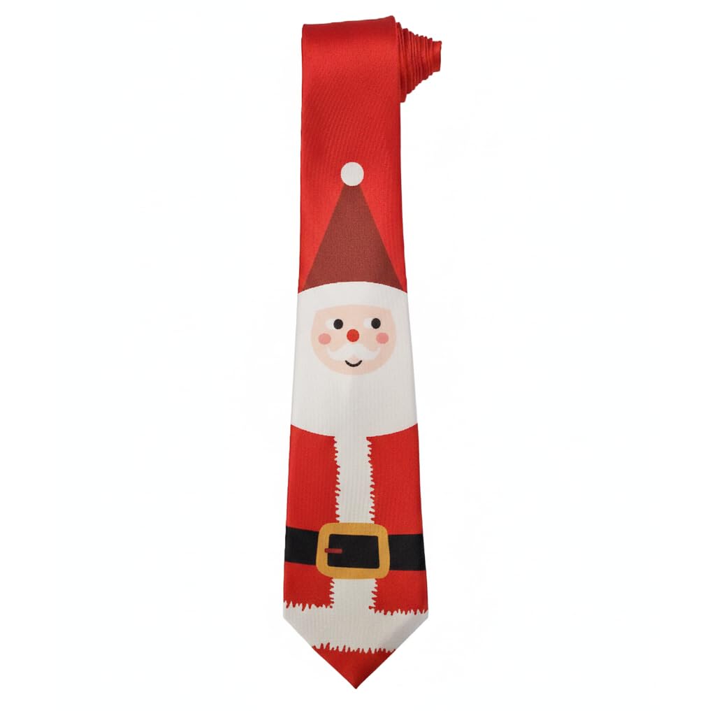 Christmas Tie Xmas Red Santa Claus Colourful Novelty Funny Necktie for Festive Holidays, Work Party