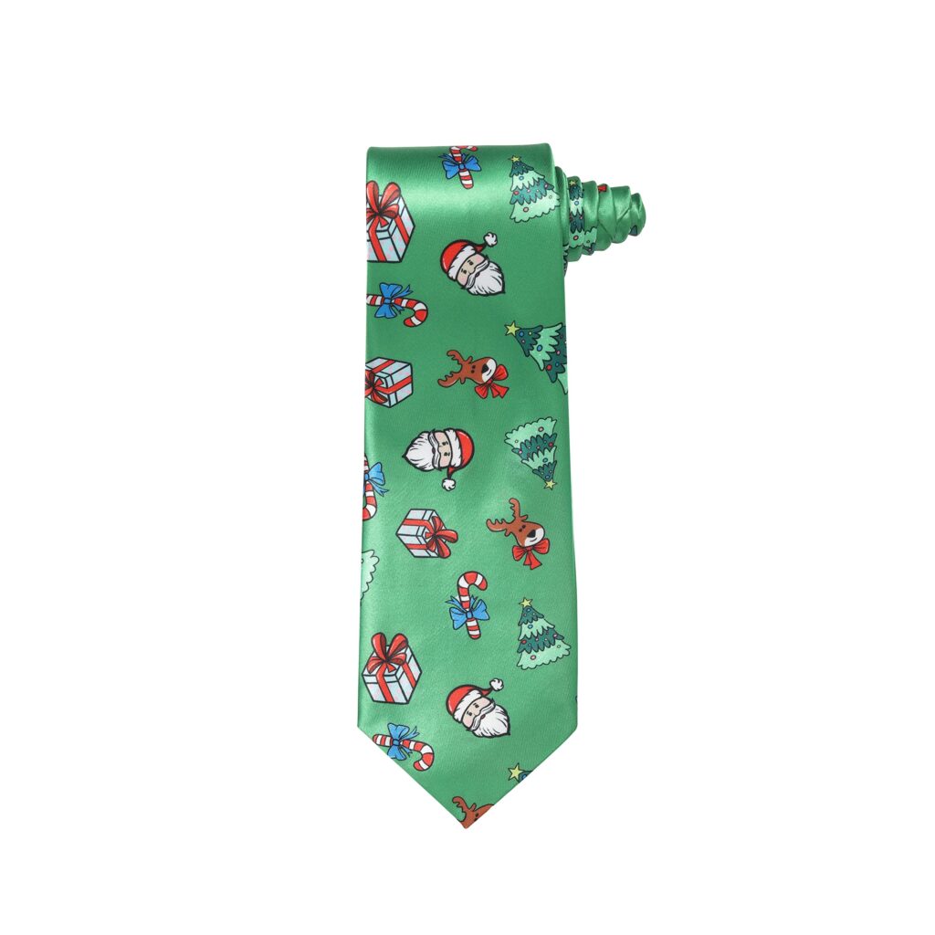 Christmas Tie Xmas Green Santa Reindeer Colourful Novelty Funny Necktie for Festive Holidays, Work