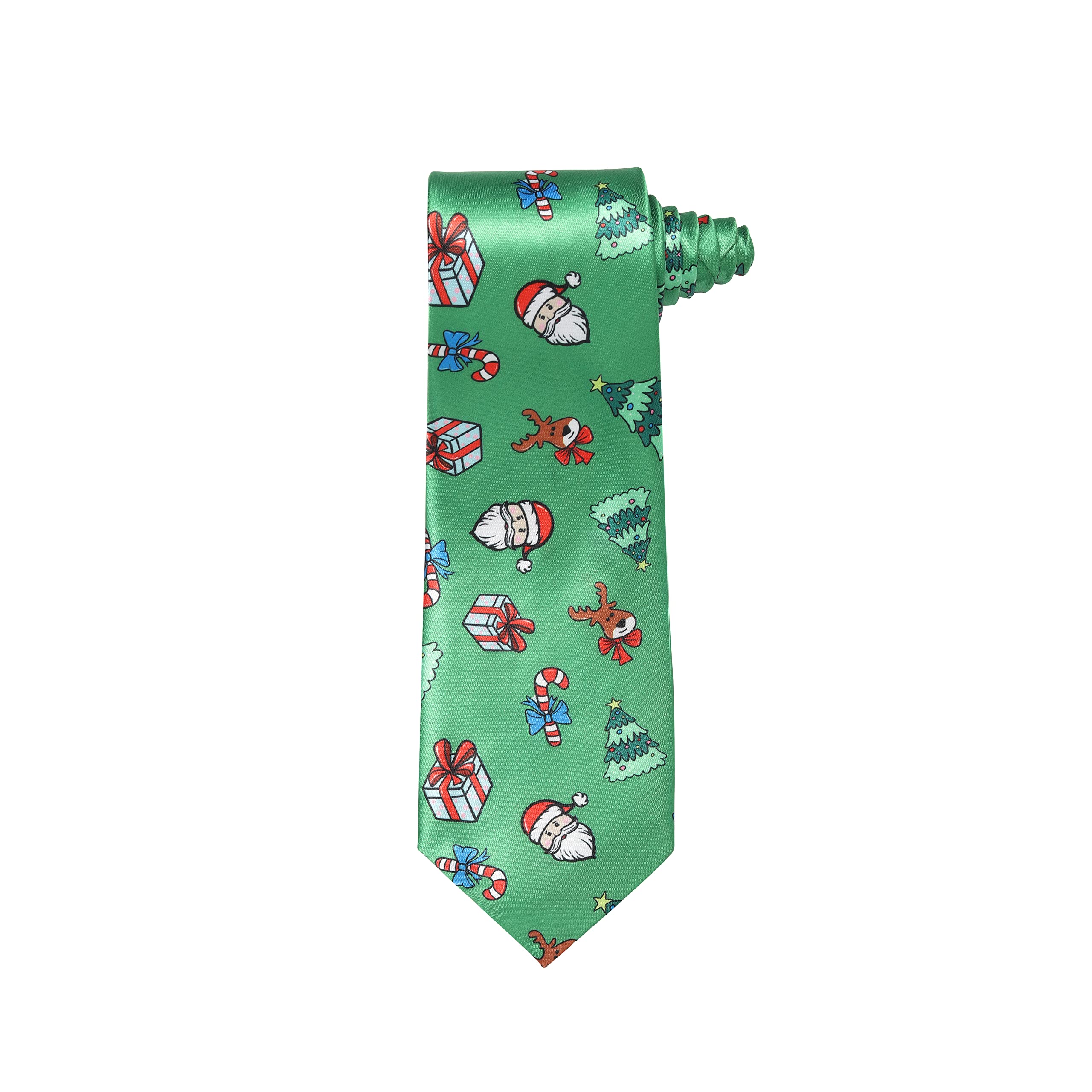 Christmas Tie Xmas Green Santa Reindeer Colourful Novelty Funny Necktie for Festive Holidays, Work