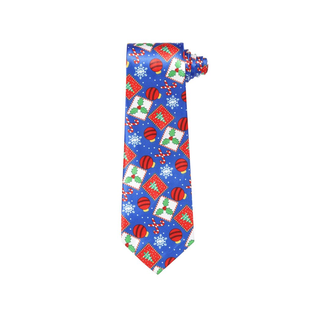 Christmas Tie Xmas Blue Holly Colourful Novelty Funny Necktie for Festive Holidays, Work Party Gift