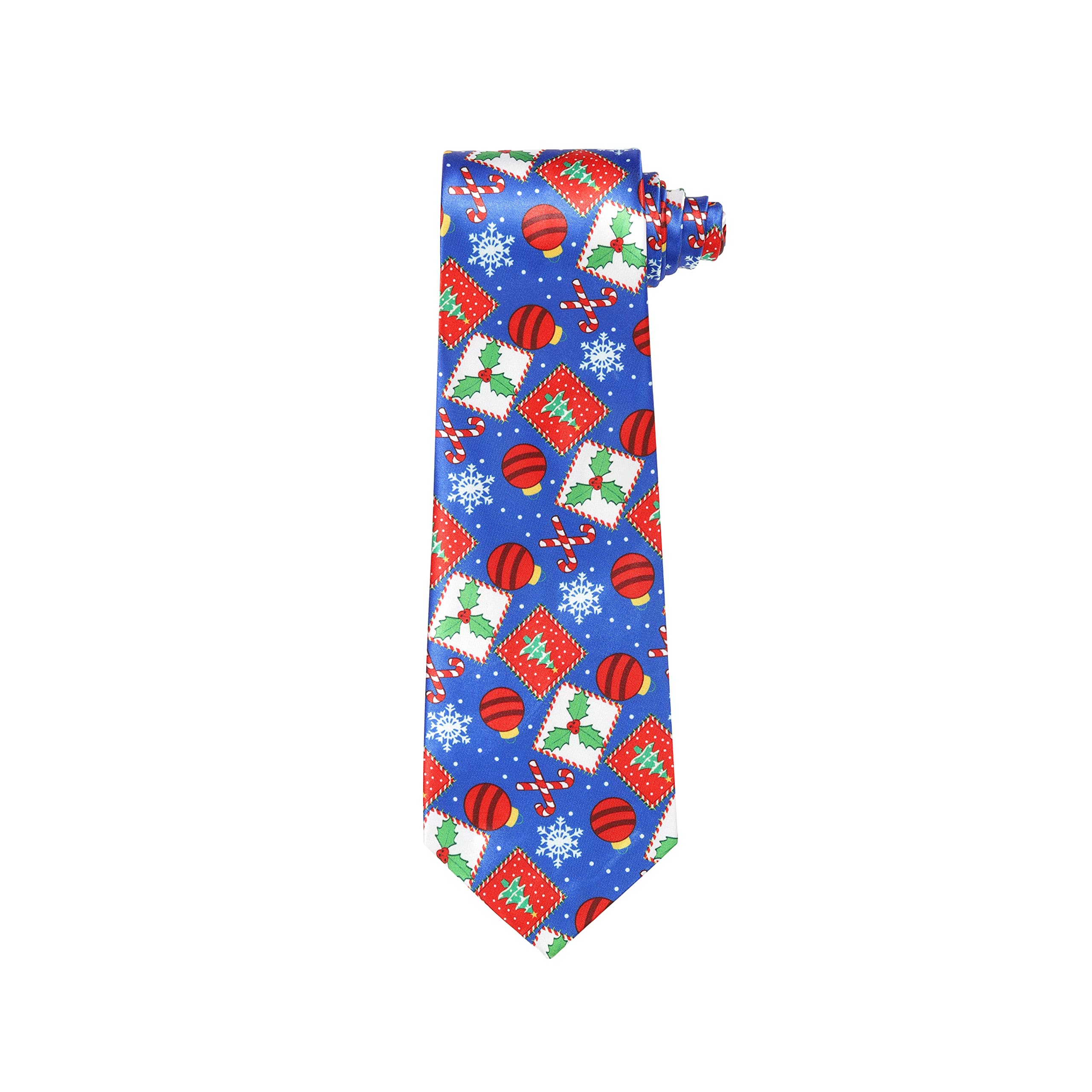 Christmas Tie Xmas Blue Holly Colourful Novelty Funny Necktie for Festive Holidays, Work Party Gift