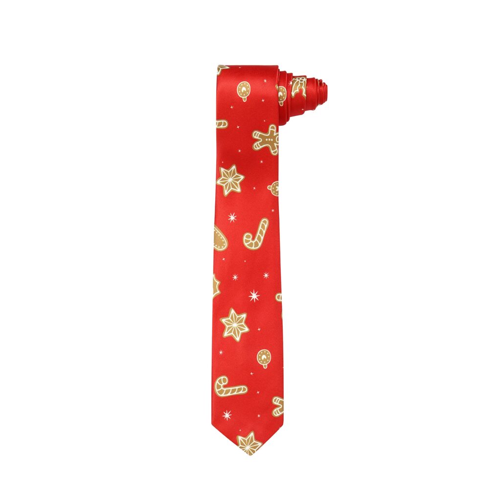 Christmas Tie Xmas Red Biscuits Colourful Novelty Funny Necktie for Festive Holidays, Work Party