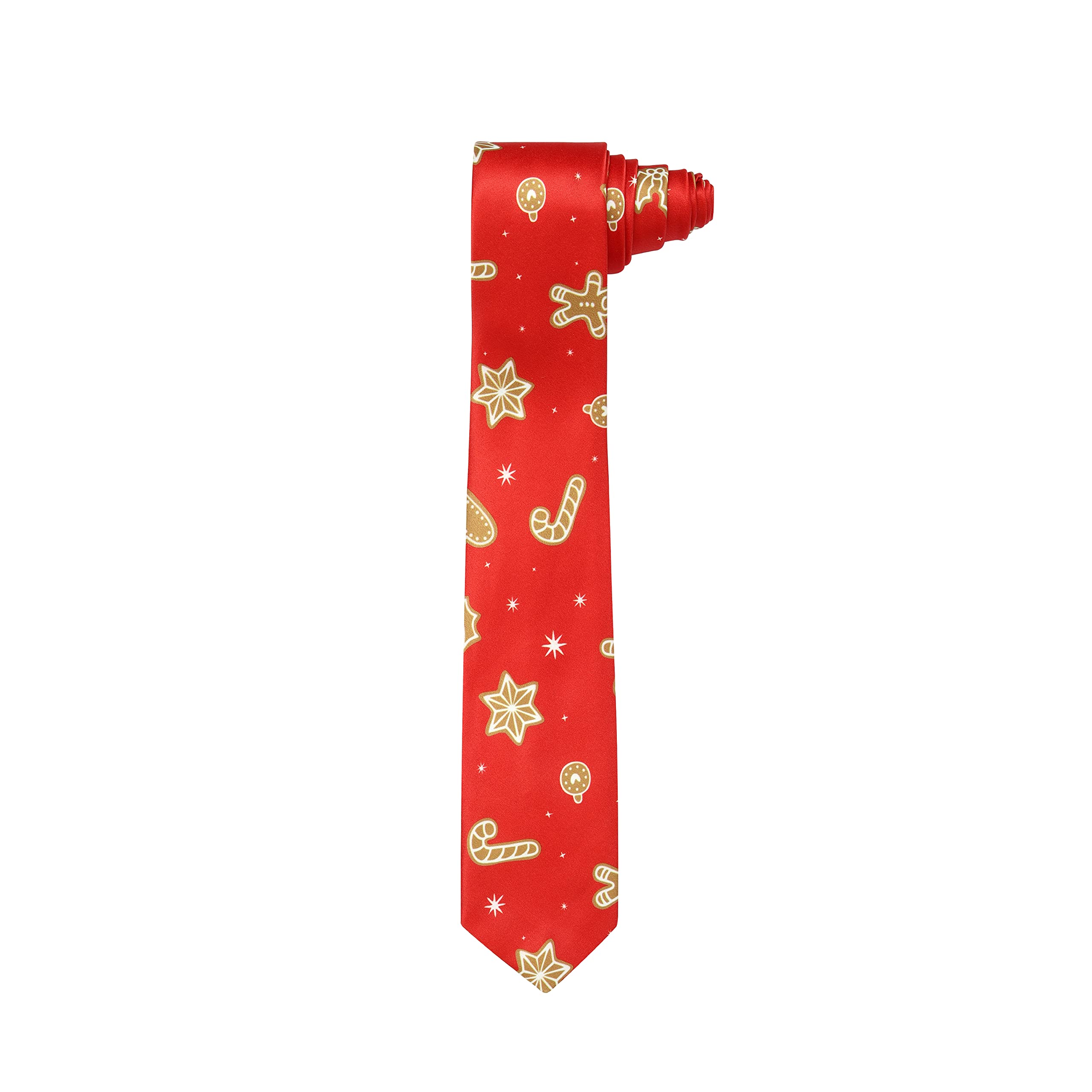Christmas Tie Xmas Red Biscuits Colourful Novelty Funny Necktie for Festive Holidays, Work Party