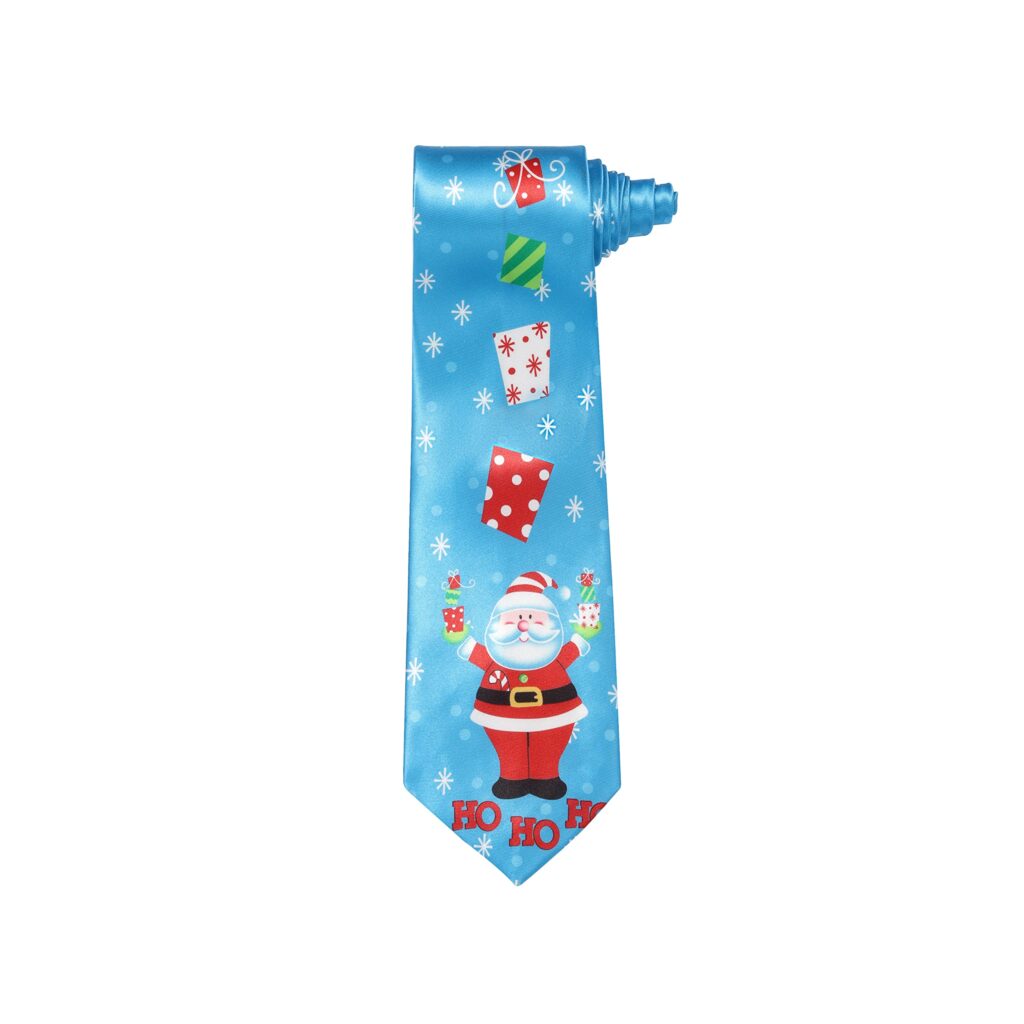 Christmas Tie Xmas Blue Santa Present for Secret Santa Gifts Colourful Novelty Necktie Festive Work