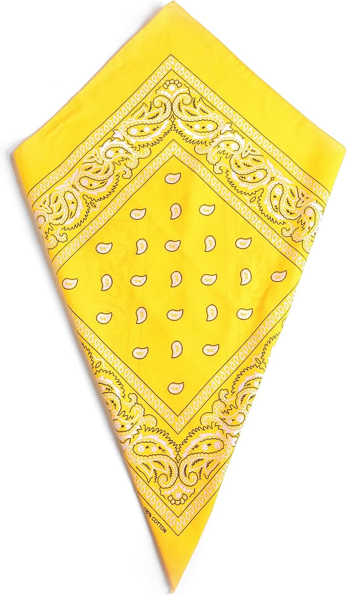 Yellow Paisley Bandana Head Scarf Headbands Handkerchief Cowboy Cotton Bib Face Covering Headwear