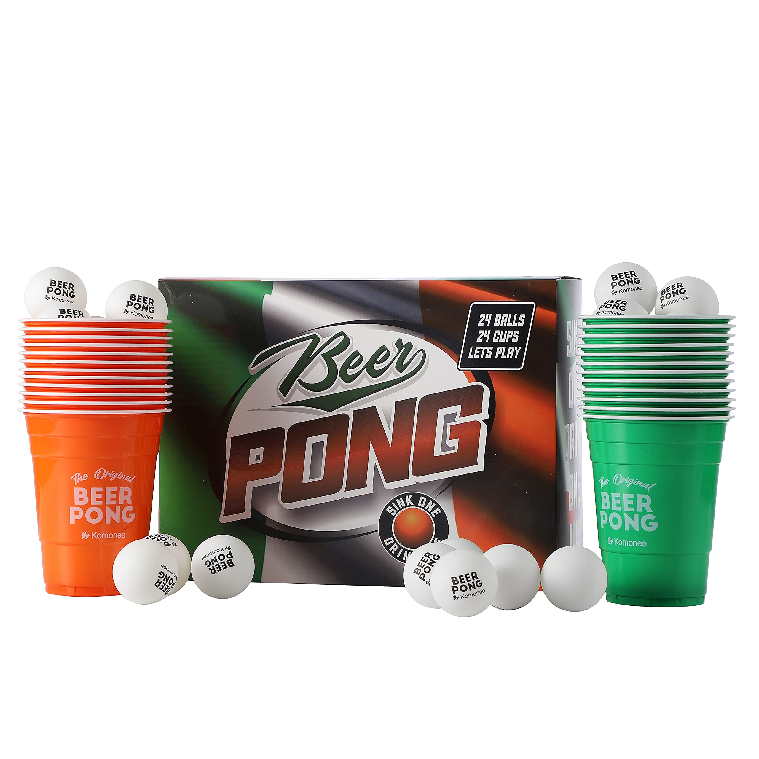 Beer Pong 48 PCS Ireland Colours American 24 Reusable Cups 24 High Bounce Balls Irish Paddys Day