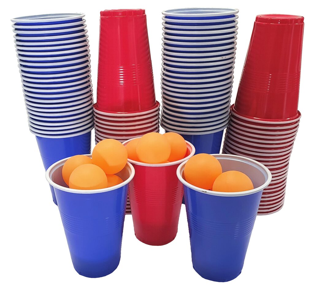 Beer Pong Adult Party 100 x 16oz Red Blue Cups 20 x Ping Pong Balls Indoors BBQ Birthdays Weddings