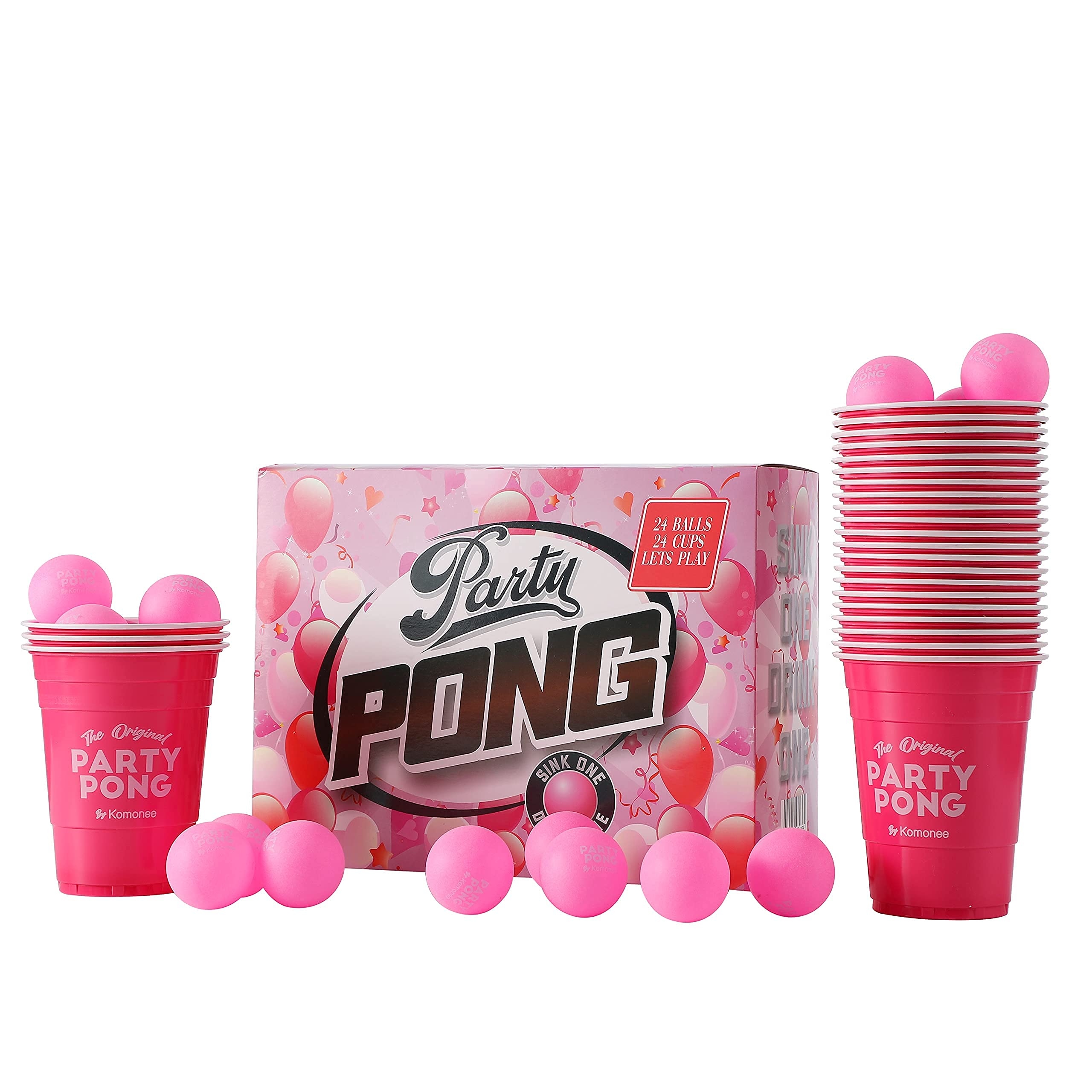 Party Pong Womens Girls 48 PCS American 24 Reusable Cups 24 High Bounce Balls Hen Parties Weddings