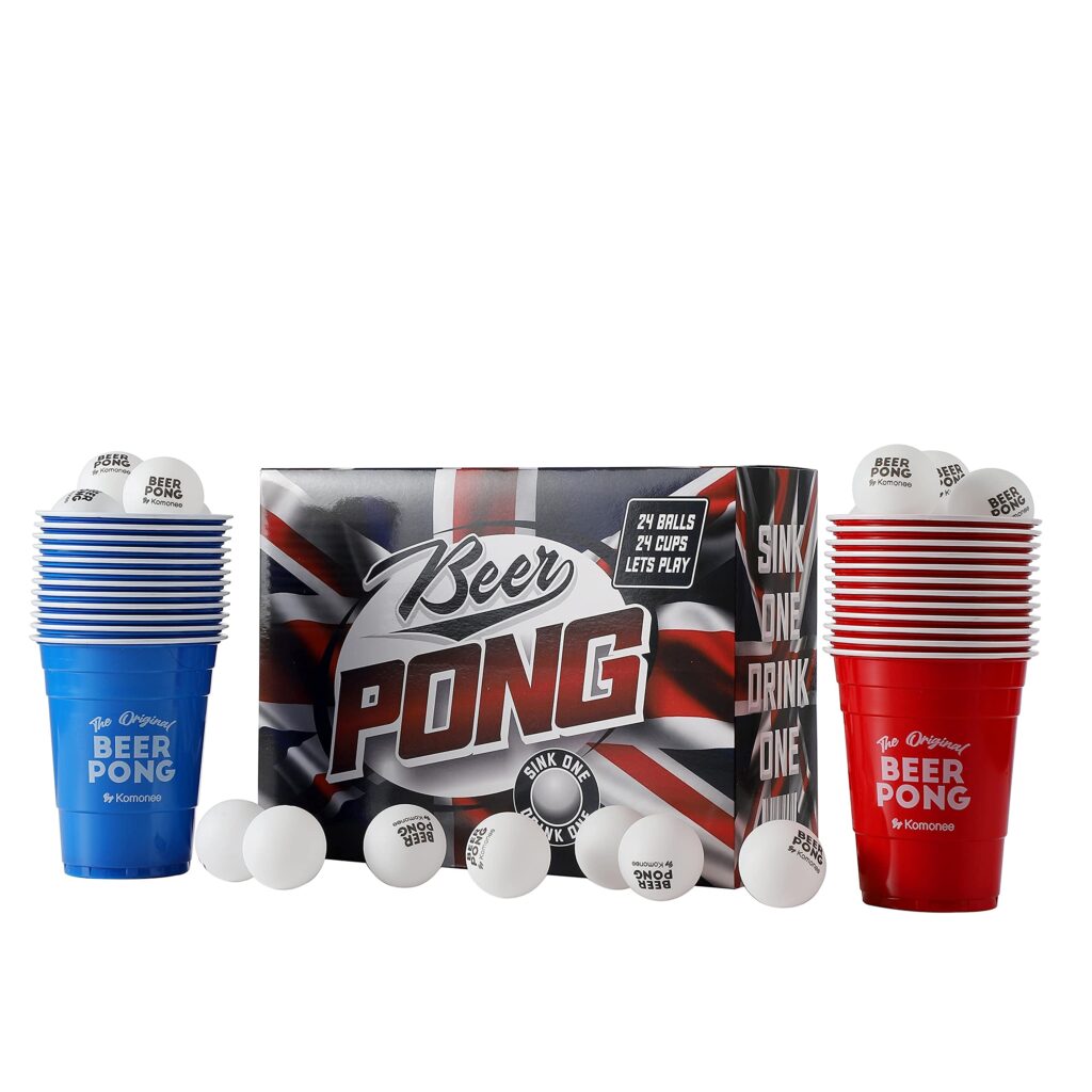 Beer Pong 48 PCS Union Jack Colours American 24 Reusable Cups 24 High Bounce Balls GB Britain Event