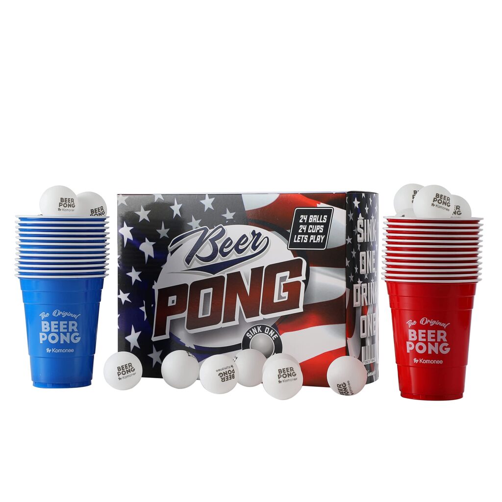 Beer Pong 48 PCS USA Colours American 24 Reusable Cups 24 High Bounce Balls United States National