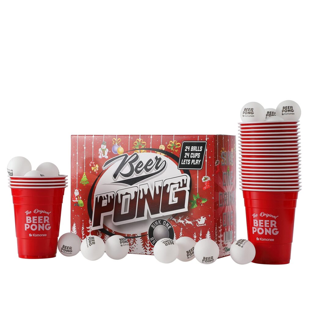 Beer Pong 48 PCS Christmas American 24 Reusable Red Cups 24 High Bounce White ABS Balls Xmas Secret