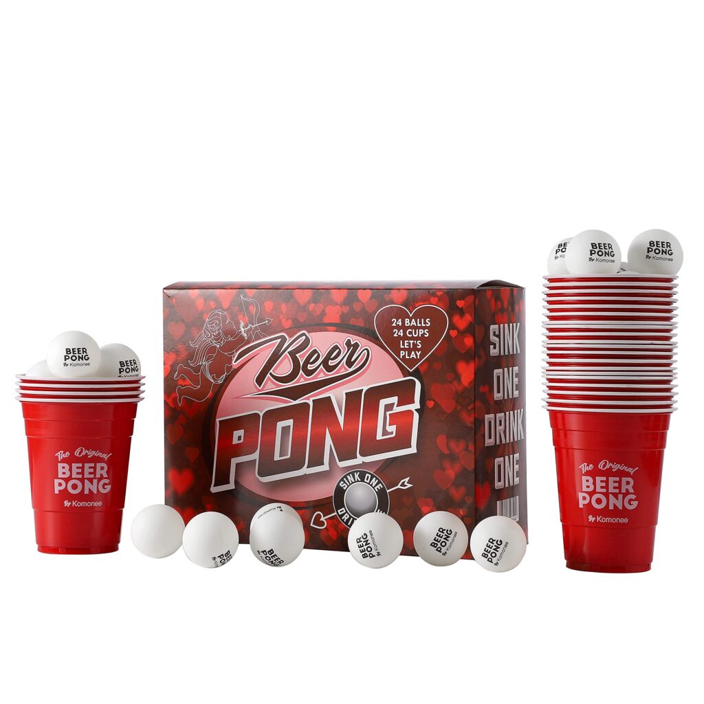 Beer Pong 48 PCS Valentines Edition American 24 Printed Reusable Cups 24 High Bounce Balls A