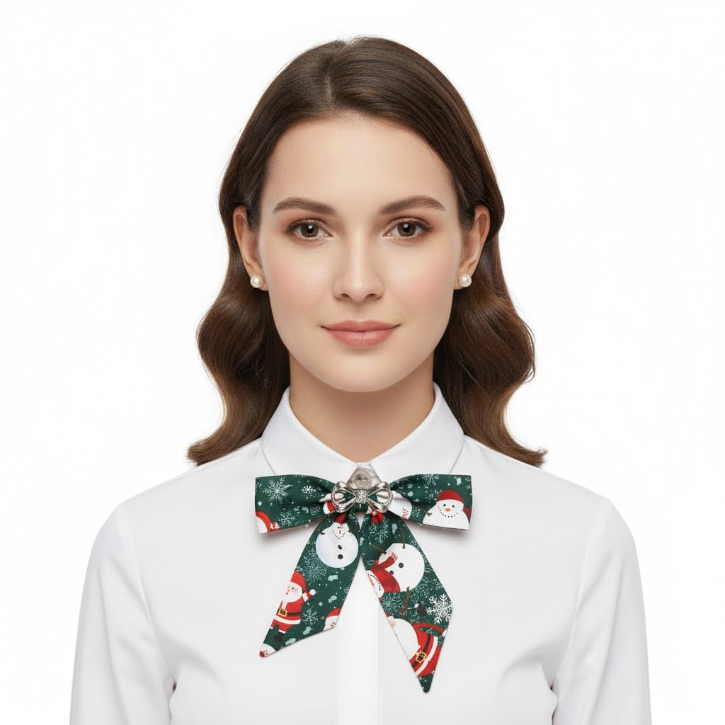 Christmas Cravat Bow Green Santa Claus - Oversized Neck Tie Funny Colourful Design, Xmas Accessory for Holiday Parties, Fancy Dress Festive Outfits