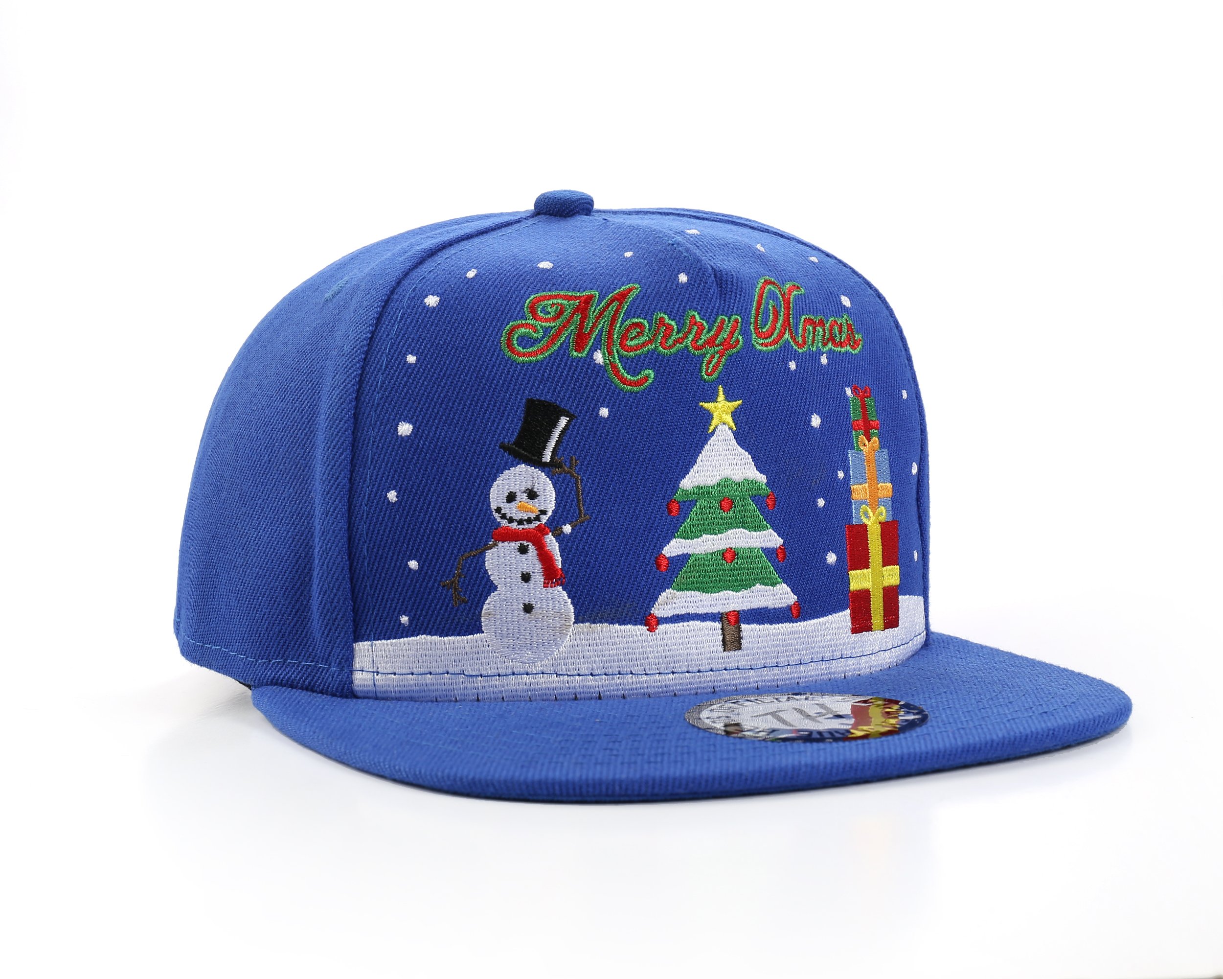 True Heads Christmas Tree and Snowman Blue Snapback Party Hat Cap Xmas Holiday