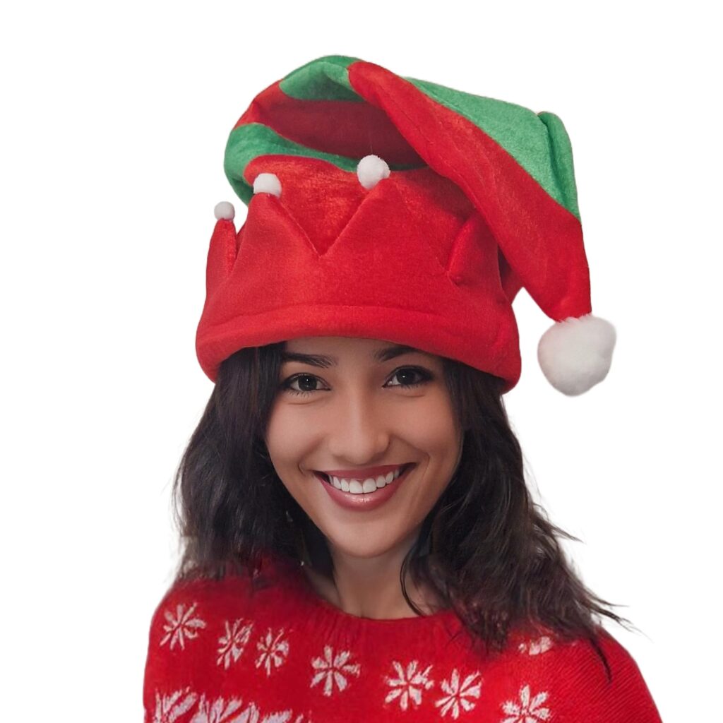 Elf Hat Jingle Bell Red and Green Headwear Christmas Santa Helper Xmas Festive Costume Fancy Dress
