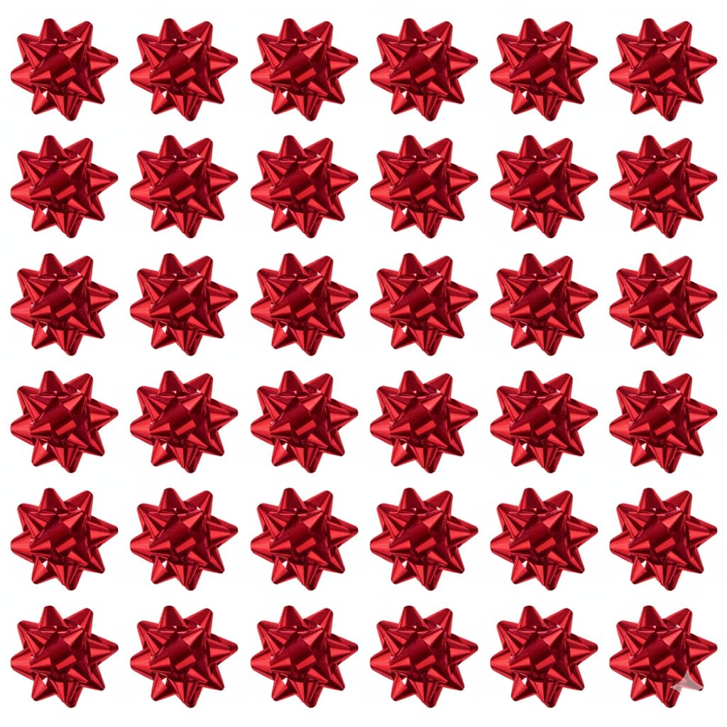100pc Red Christmas Gift Bows ? Self-Adhesive 1.5 Inch Shiny Decorative Present Decoration ? Home DIY Craft Wedding Birthday Wrap Wrapping Accessory