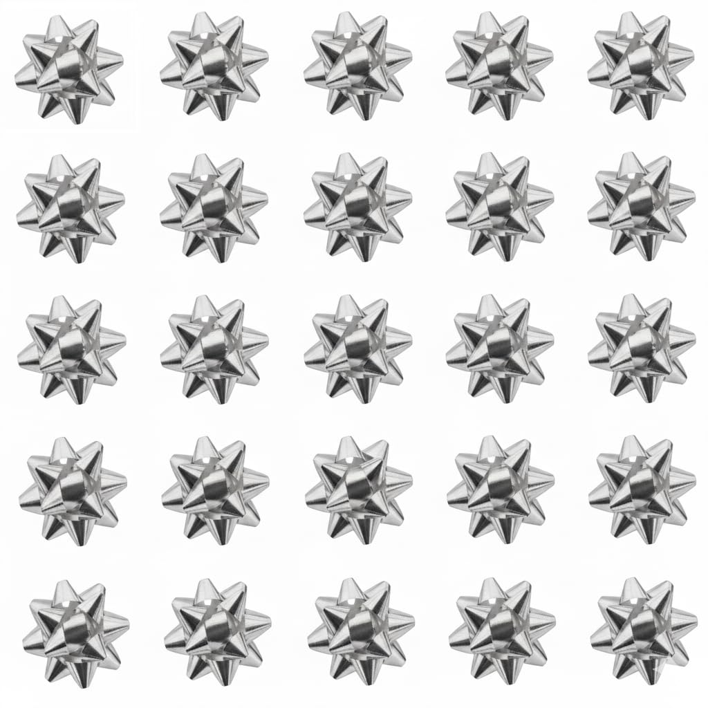 100pc Silver Christmas Gift Bows ? Self-Adhesive 1.5 Inch Shiny Decorative Present Decoration ? Home DIY Craft Wedding Birthday Wrap Wrapping Accessory