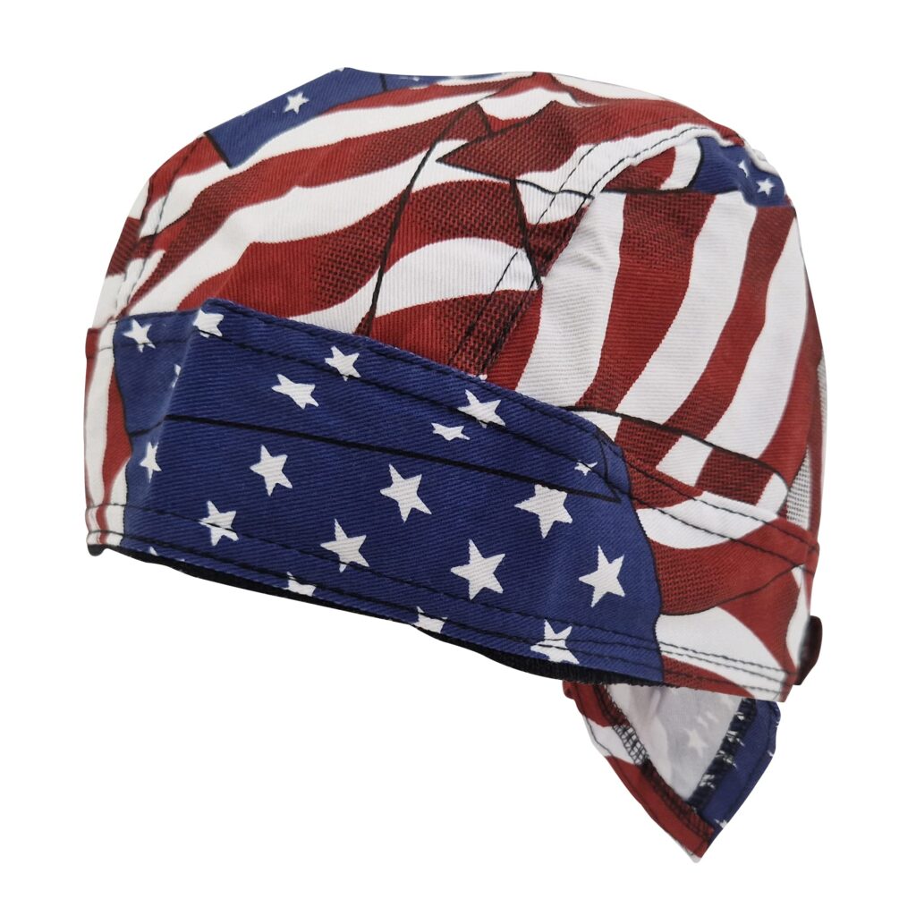 USA Flag Zandana Tie Bandana Style Fitted Skull Cap Biker Durag Cotton Breathable Sports Hat