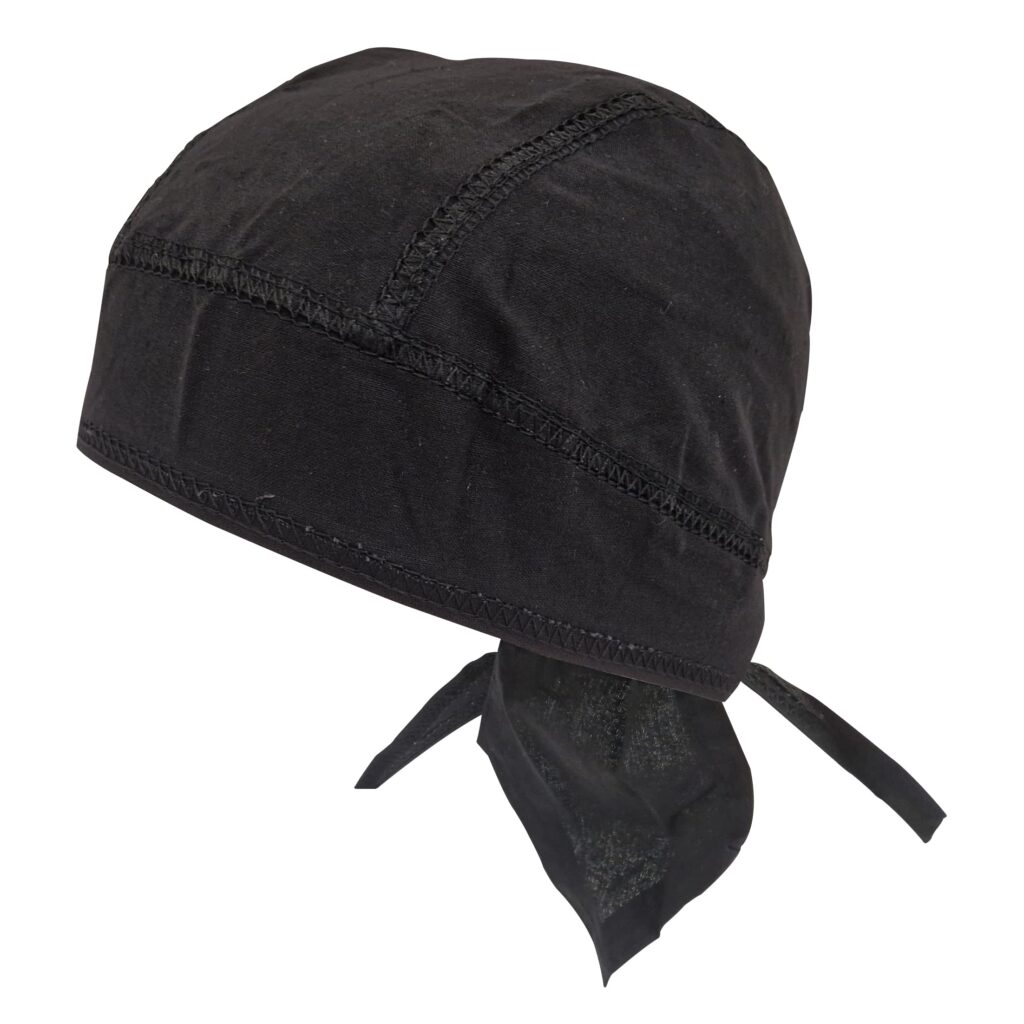 Plain Black Zandana Tie Bandana Style Fitted Skull Cap Biker Durag Cotton Breathable Sports Hat