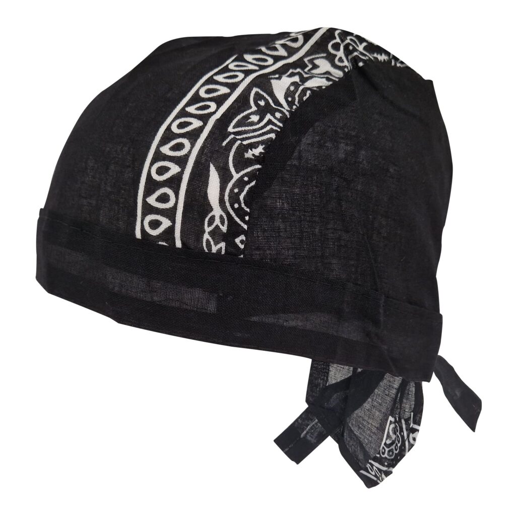 Black Paisley Zandana Tie Bandana Style Fitted Skull Cap Biker Durag Cotton Breathable Sports Hat