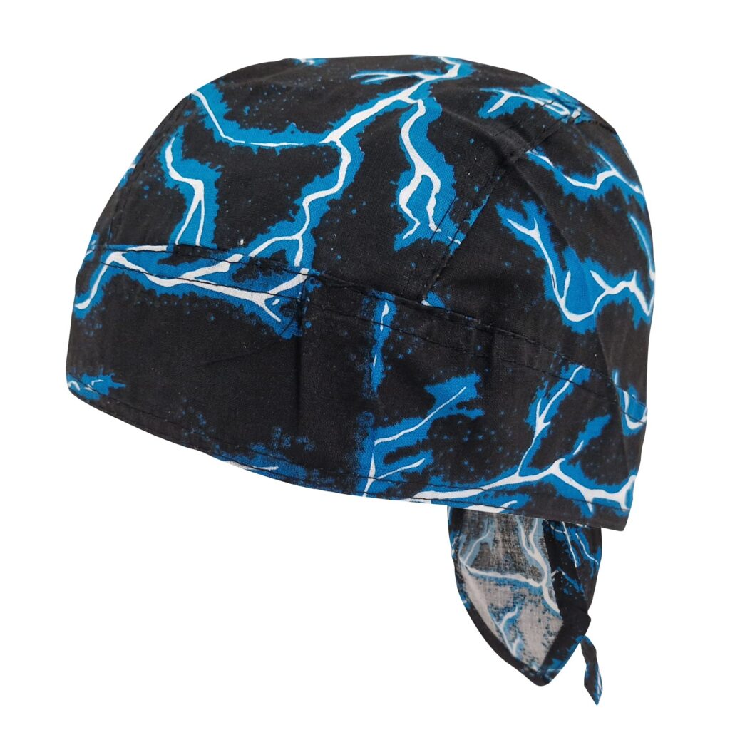 Blue Lightning Zandana Black Electric Tie Bandana Style Fitted Skull Cap Biker Pirate Durag Cotton Breathable Sports Hat