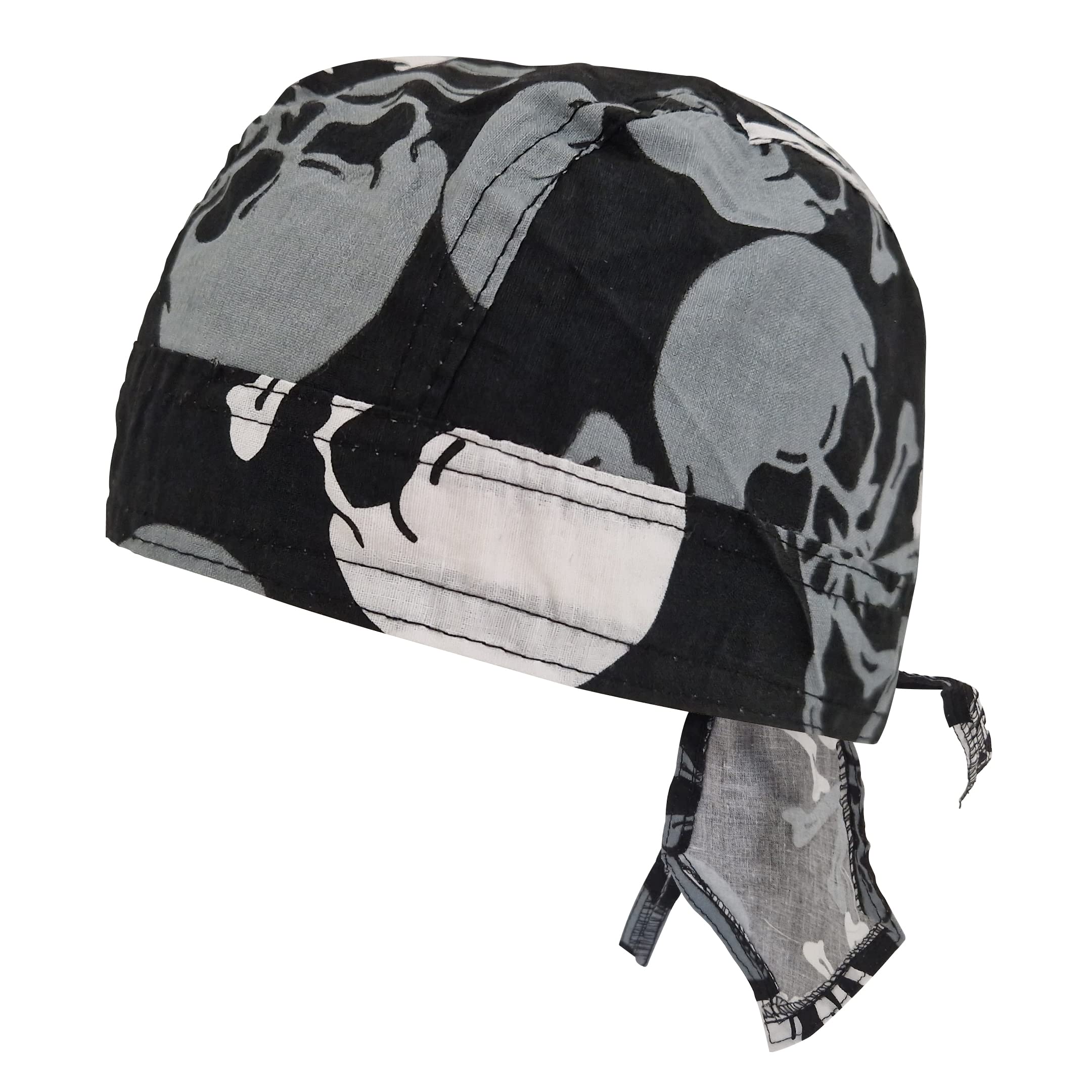 Large Crossbones Zandana Black Tie Bandana Style Fitted Skull Cap Biker Pirate Durag Cotton Breathable Sports Hat
