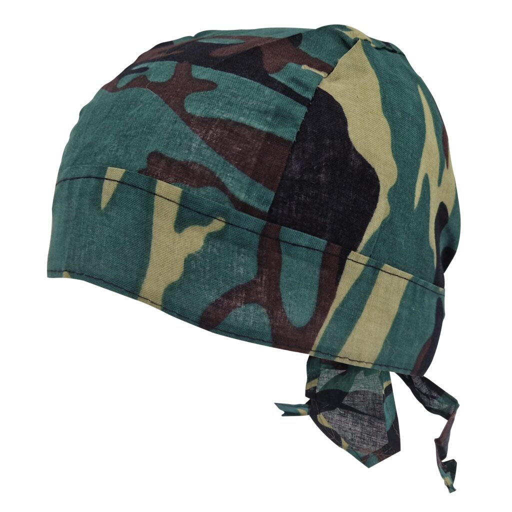 Camo Zandana Green Tie Bandana Style Fitted Skull Cap Biker Pirate Durag Cotton Breathable Sports Hat