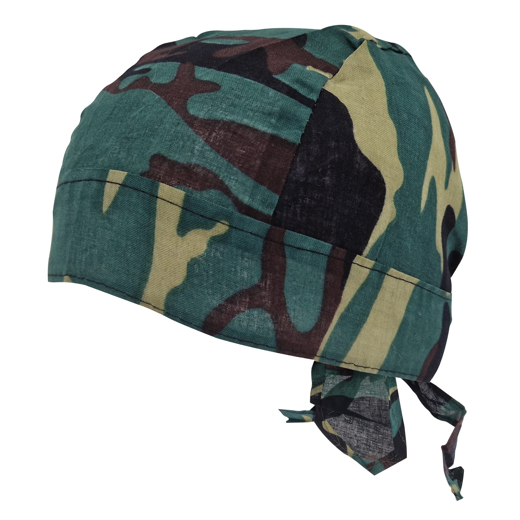 Camo Zandana Green Tie Bandana Style Fitted Skull Cap Biker Pirate Durag Cotton Breathable Sports Hat