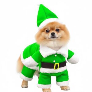 Green Santa Dog Costume Xmas Dress Up Puppy Outfit Funny Cute Pet Hat Suit Father Christmas Clothes Fun Novelty Gift X-Small