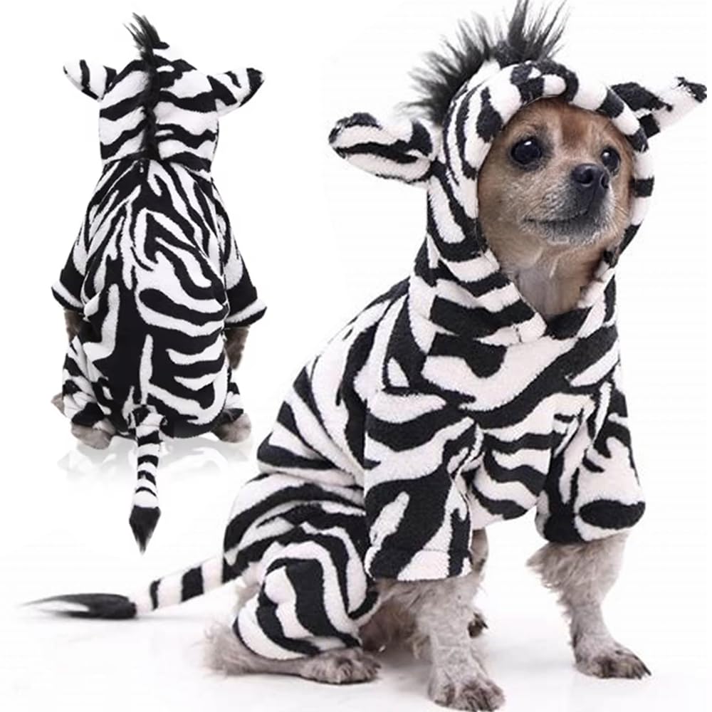 Zebra Animal Dog Costume Dress Up Puppy Outfit Funny Cute Pet Suit Striped Cloak Clothes Fun Novelty Gift X-Small