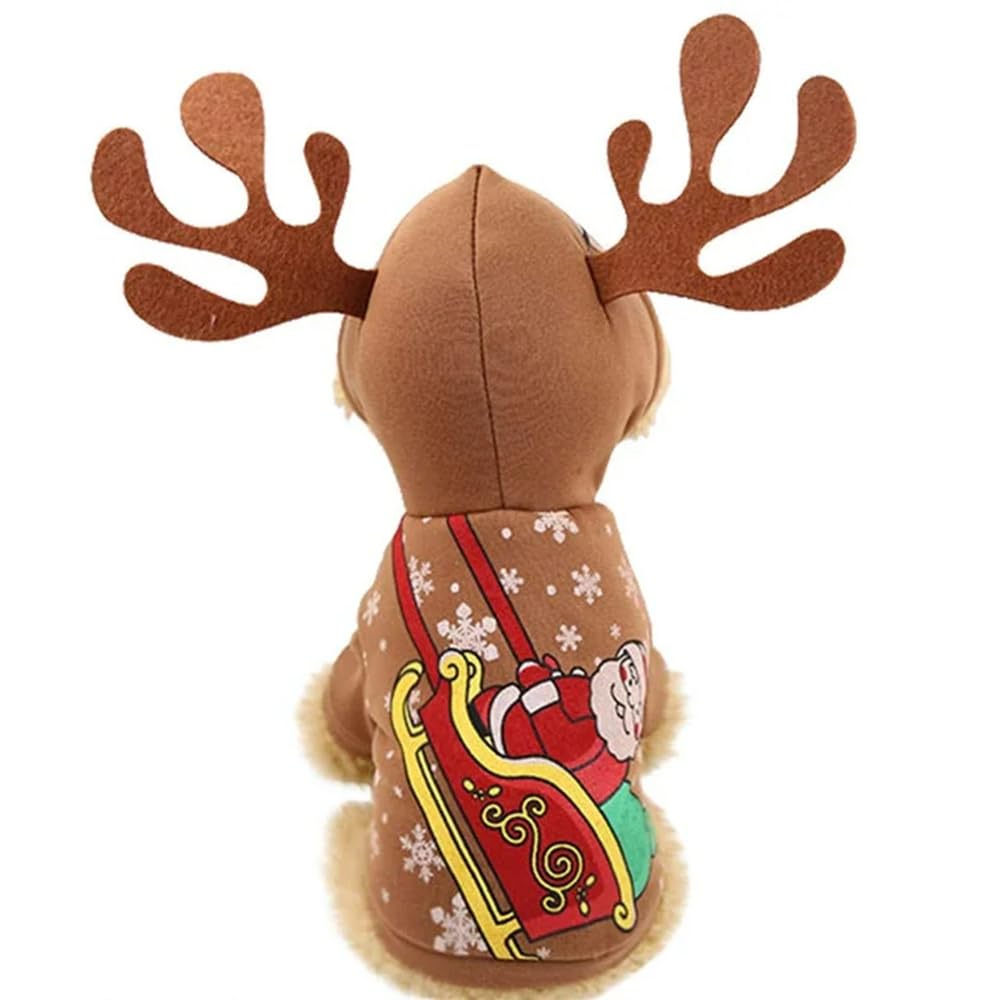 Reindeer Animal Dog Costume Xmas Dress Up Puppy Outfit Funny Cute Pet Suit Rudolph Santa Cloak Clothes Fun Novelty Gift X-Small