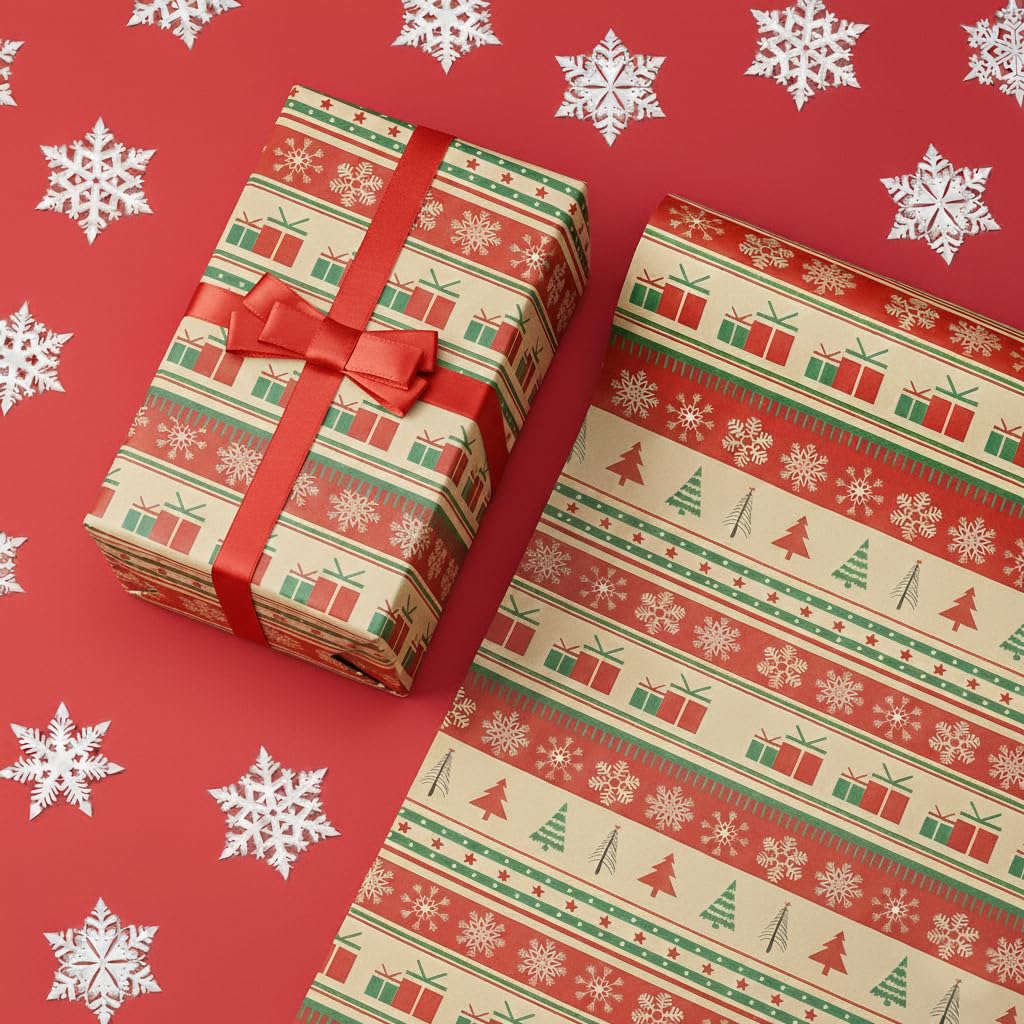 Gift Wrapping Paper Xmas Christmas Present Classic Festive Traditional Pattern Design Giftwrap Pack 10 Sheets