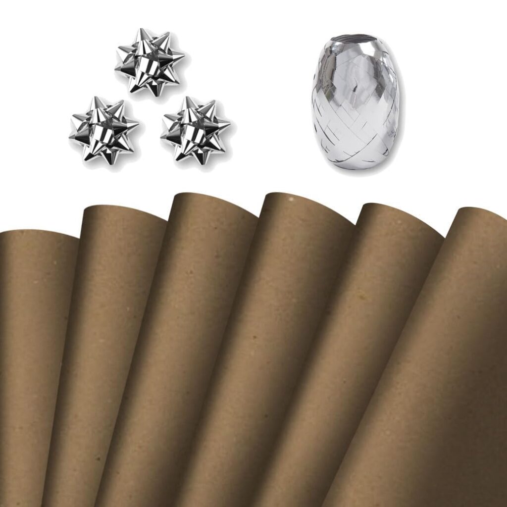 Christmas Wrapping Paper Mega Pack | 10 Sheets 70cm x 50cm |Silver Bows Ribbons, Classic Traditional Festive Holiday Presents Xmas Design