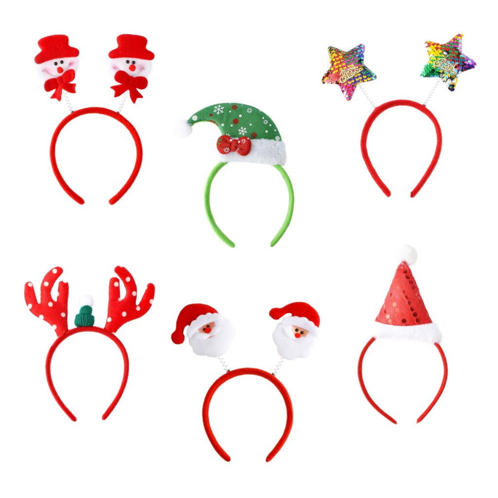 6 x Christmas Headband Antlers Cute Xmas Dress Up Ears Head Decoration Men Women Adult Kid Costume Party Brown Antlers with Ears