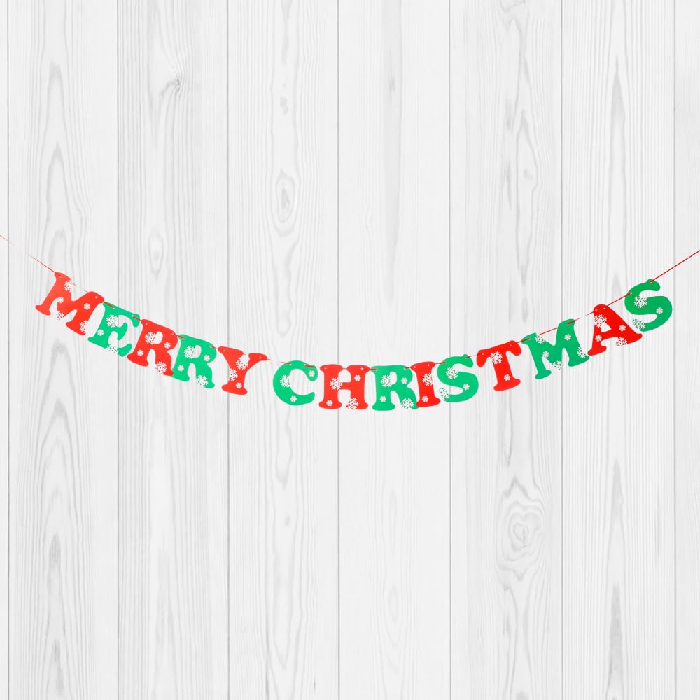 Christmas Banner Bunting - Merry Christmas Red Green Hanging Garland, Festive Xmas Party Decoration for Home Office Fireplace Holiday Decorations