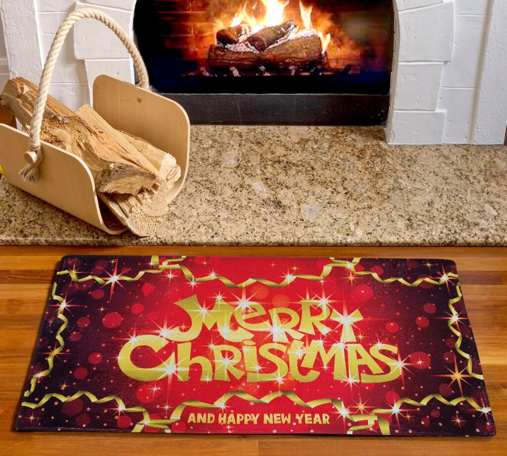 Xmas Themed Large Jumbo Oversized Merry Christmas Welcome Doormats Festive Holiday Decorations and Happy New Year Red Door Mat 60cm x 90cm
