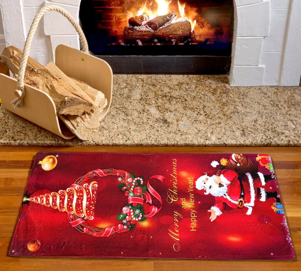 Xmas Themed Large Jumbo Oversized Merry Christmas Welcome Doormats Festive Holiday Decorations and Happy New Year Red Santa Claus Door Mat 60cm x 90cm