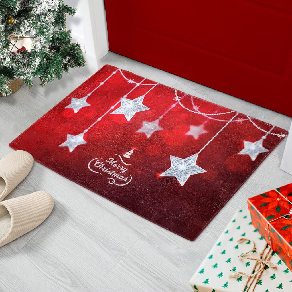 Xmas Themed Large Jumbo Oversized Merry Christmas Welcome Doormats Festive Holiday Decorations and Happy New Year Red Door Mat 60cm x 90cm