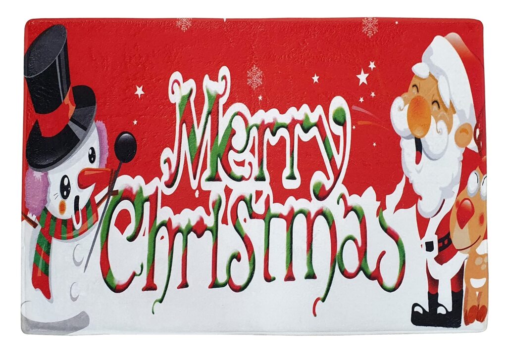 Xmas Themed Large Jumbo Oversized Merry Christmas Welcome Doormats Festive Holiday Decorations and Happy New Year Colourful Snowman & Santa Door Mat 60cm x 90cm