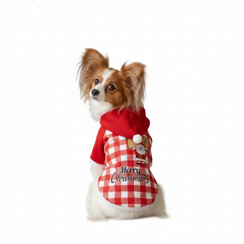 Small Dog Santa Christmas Coat ? Warm Winter Puppy Jacket & Xmas Holiday Dress Up Costume Outfit Red and White Gingham