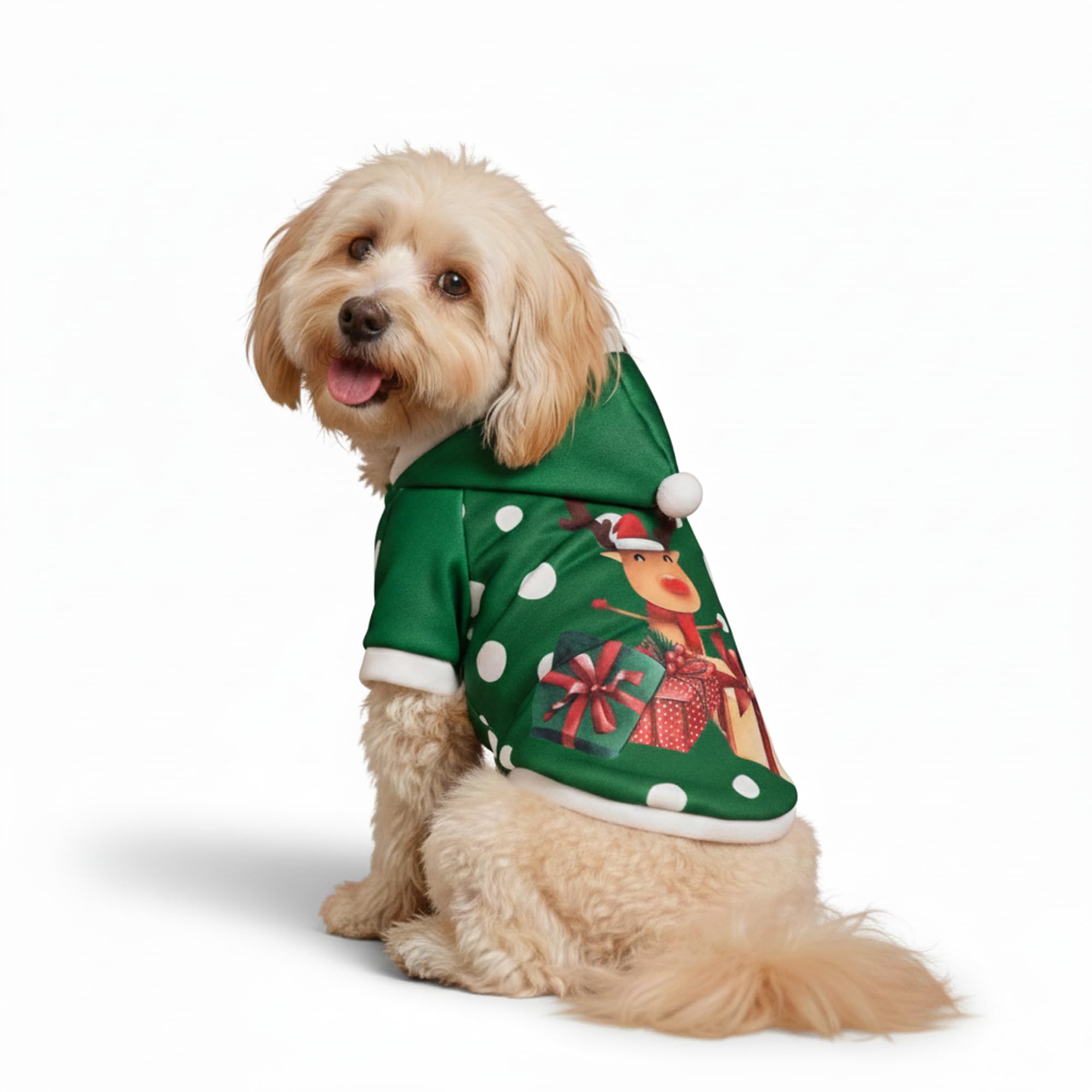 Small Dog Santa Christmas Coat ? Warm Winter Puppy Jacket & Xmas Holiday Dress Up Costume Outfit Green Reindeer