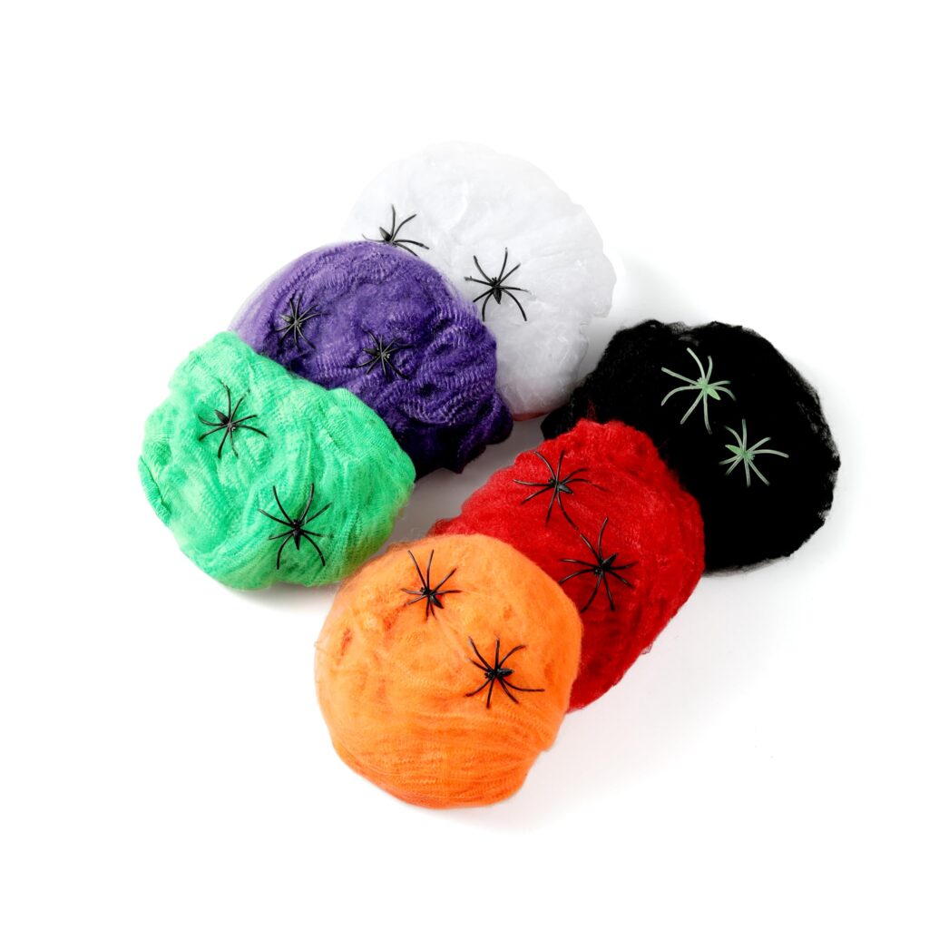 6 x Halloween Spiderweb Stretchy Fake Spider Cob Web Spiders Haunted House Decoration Black Green