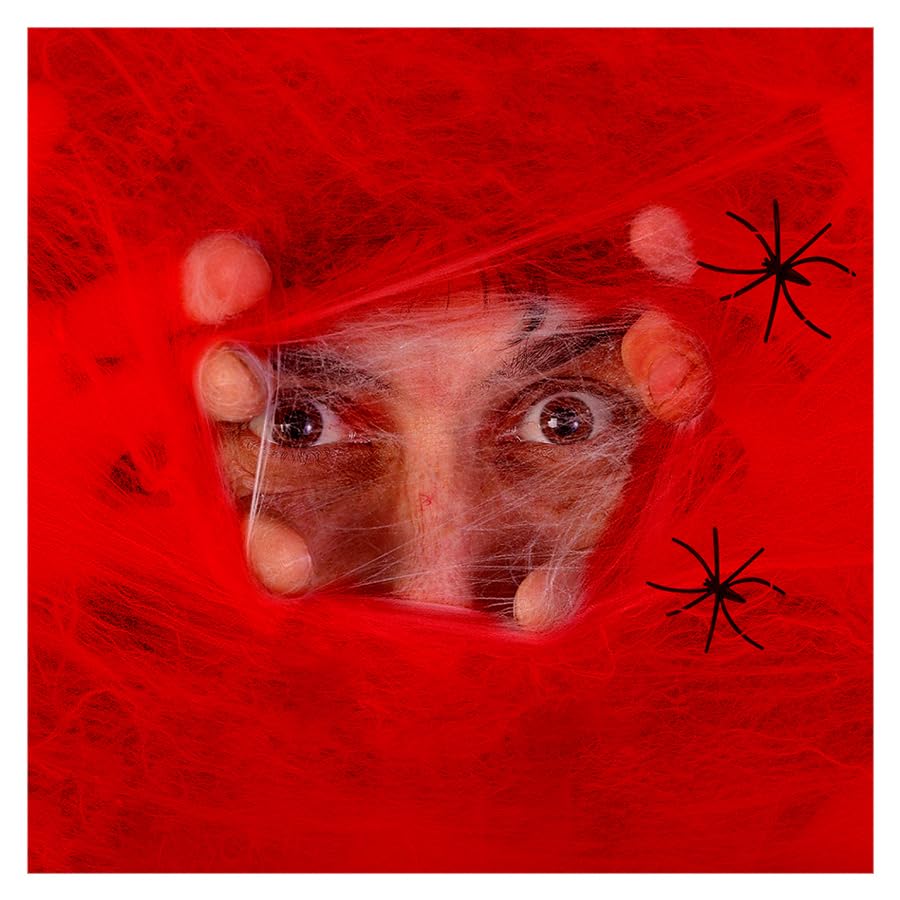Halloween Spiderweb Stretchy Fake Spider Cob Web Spiders Indoor Garden Haunted House Decoration Red