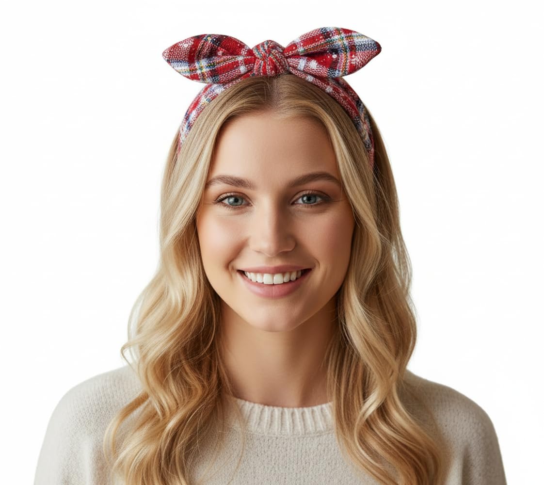 Christmas Headband Bow - Soft Stretchy Elastic Alice Hair Band, Festive Xmas Head Wrap Form Women Girls, Comfortable Holiday Hair Accessory For Party Celebrations Type 2