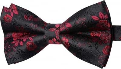 Pre-Tied Bow Tie Adjustable Neck Formal Party Prom Wedding Bowtie Premium Black and Red Floral