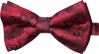 Pre-Tied Bow Tie Adjustable Neck Formal Party Prom Wedding Bowtie Premium Red Floral