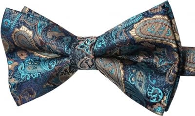 Pre-Tied Bow Tie Adjustable Neck Formal Party Prom Wedding Bowtie Premium Green And Gold Paisley